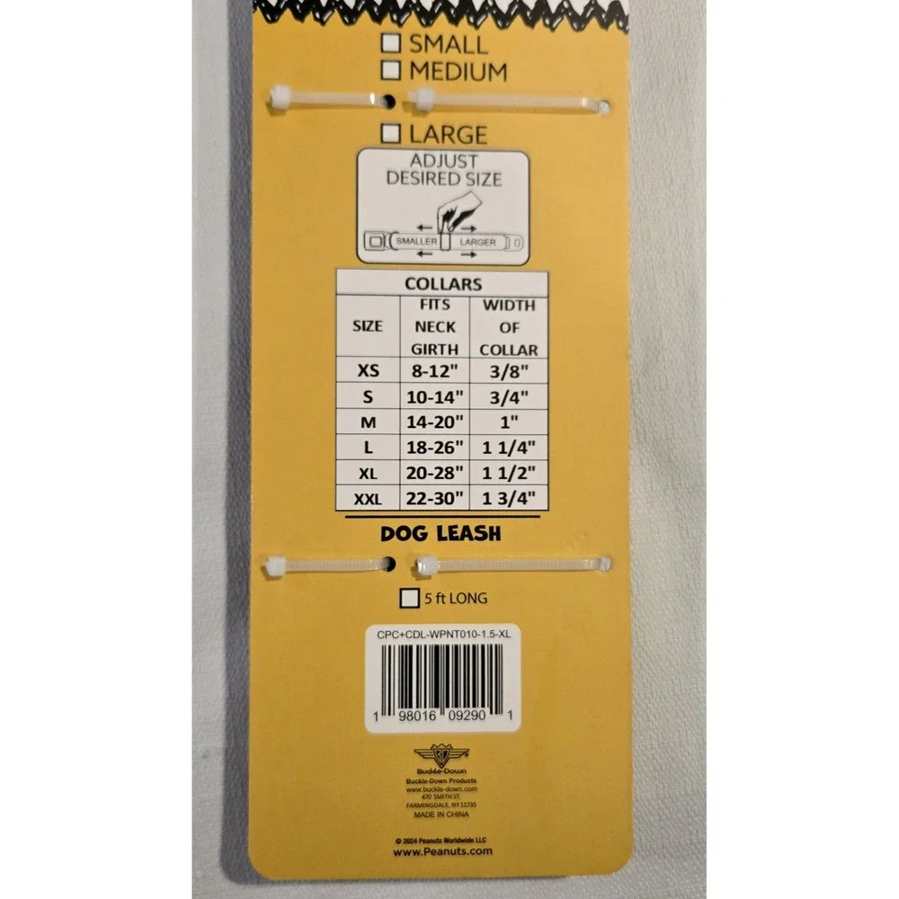 NWT Peanuts Snoopy  5 foot Leash And Adjustable Collar  Size XL Charlie‎ Brown